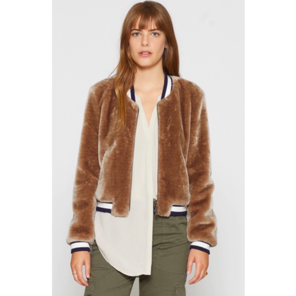 Joie Arleigh Faux Fur Brown Bomber Jacket